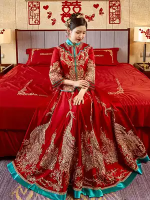 Contrast color beautiful clothes bride 2021 new wedding Chinese wedding dress small man out of the cabinet dress wedding dress dress show kimono