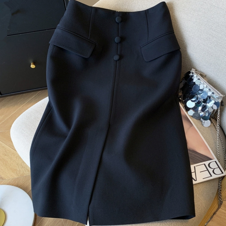Korean High-Waisted Black Suit Skirt, Early Autumn New Trendy Petite Elegant Formal Professional Women's Wear
