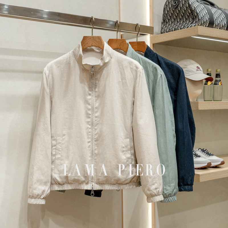 【Lama Piero】 "100% Linen + Mulberry Silk" Lp & Simple Old Money Style Reversible Jacket for Men