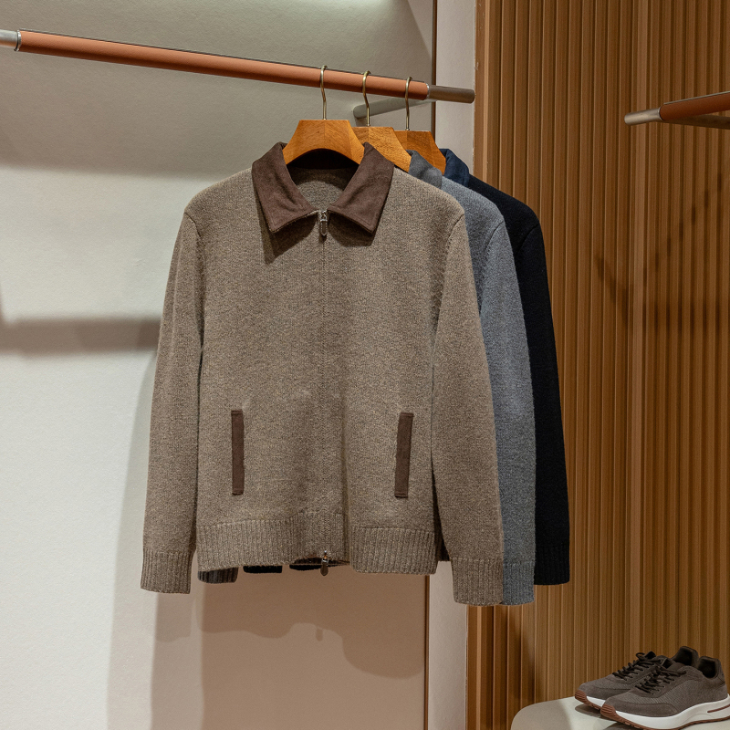 【Lama Piero】 "Cashmere + Wool" Patchwork Lapel Wool Knit Cardigan Warm Sweater Jacket 【Lama Piero】 "Cashmere + Wool" Patchwork Lapel Wool Knit Cardigan Warm Sweater Jacket