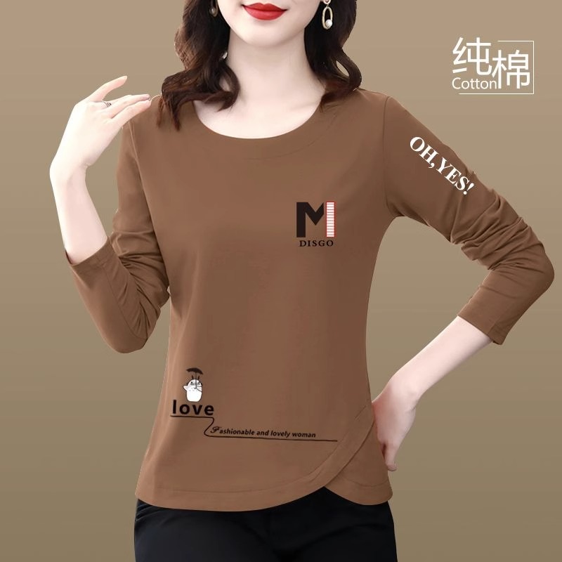 Pure cotton long sleeve t-shirt female cover tummy blouse spring and autumn style undershirt female fashion foreign gas and minus autumn clothes female outwear-Taobao