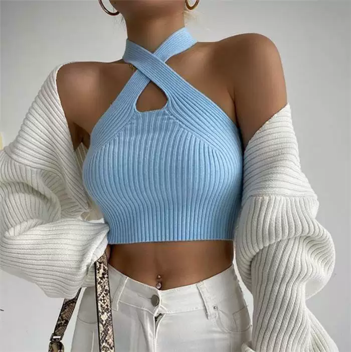Европейский и американский вязаный жилет, топ женский TSHIRT CROP TANK TANK TOP WOMEN майка