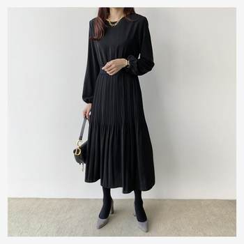 Cross-Border Foreign Trade Women's Clothing Korean Chic Autumn New Style Elegant Lady Waist-Cinching Slimming Pleated Long Dress