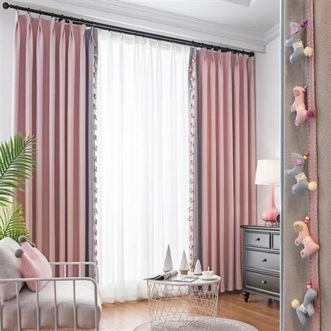 Girl room curtains 2021 New Pony lace girl pink blackout curtain bay window bedroom children's room now