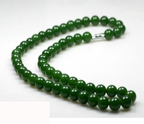 Xinjiang Hetian Jade Jasper necklace Kunlun Jade Spinach green bead jade necklace 8mm