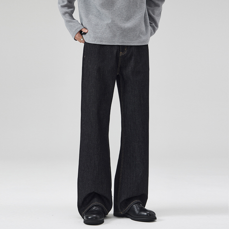‘No Logo' Old Money Style Original Black Blue Cow Selvedge Jeans Men's Straight Loose A-Line Versatile Pants Trendy ‘No Logo' Old Money Style Original Black Blue Cow Selvedge Jeans Men's Straight Loose A-Line Versatile Pants Trendy