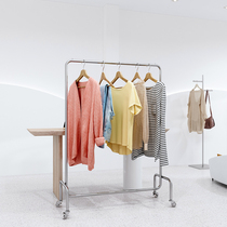 Clothing store display rack with wheels creative stainless steel silver womens clothing store mobile rack clothes display rack floor standing