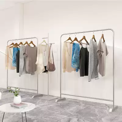 Women's clothing store floor clothes shelf clothing display rack clothing store hanging display rack stainless steel brushed silver shelf