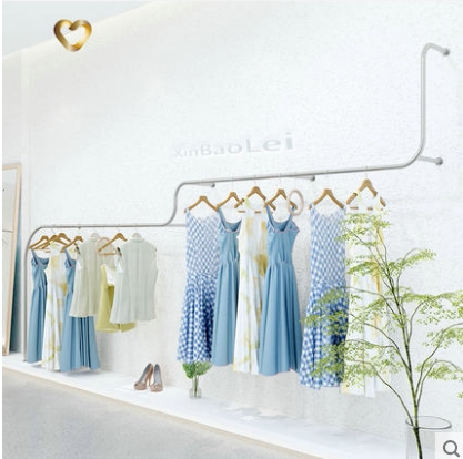 Clothing Show Rack New Stainless Steel Upper Wall Floor Shelf Display Rack Son Hanging Clothes Pole Women's Clothing Store Shelves Clothing Racks-Taobao