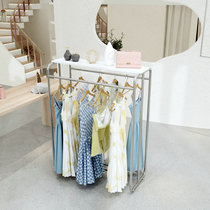 Clothing store Zhongdao clothes display rack stainless steel floor rack middle shelf double bar side hanger display rack