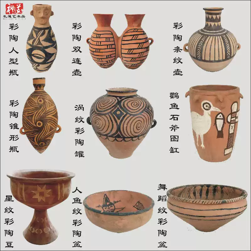 仿古做舊彩陶盆馬家窯黑陶手工彩陶酒器壺中式風格擺件-Taobao-Tmall