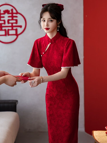Красное вечернее платье, ципао, осеннее, китайский стиль, подходит для подростков, изысканный стиль
