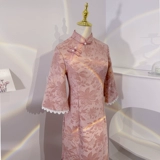 Осеннее элегантное бархатное ципао, легкое платье, 2024 года, светлый стиль, с рукавом