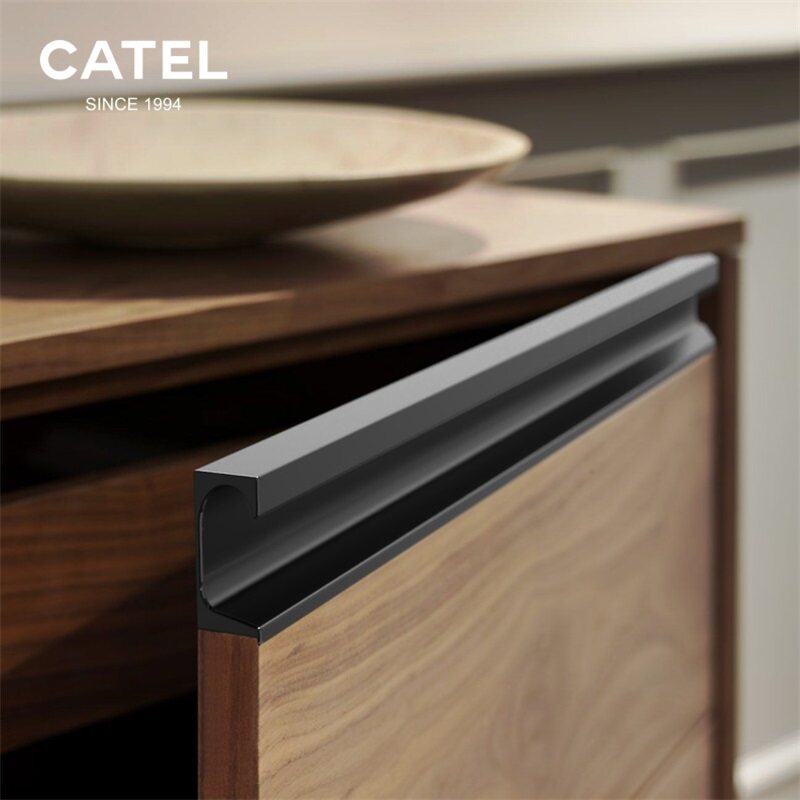 Modern minimalist black hidden g-handle wardrobe embedded profile invisible cabinet cabinet free punching handle