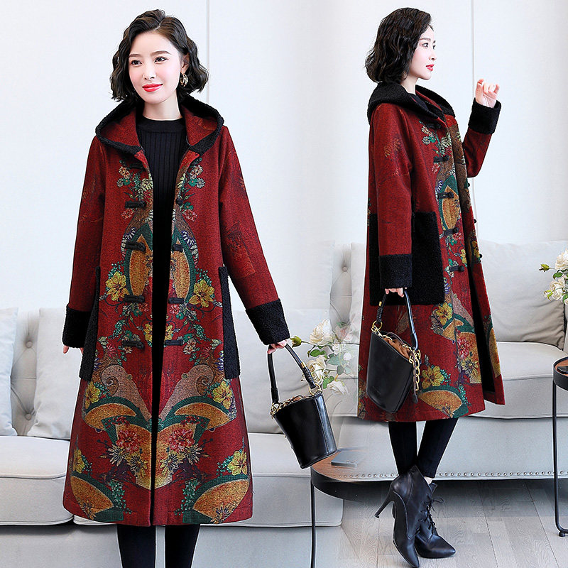 2021 winter new fashion style buckle digital printing positioning flower mink velvet loop hair one coat