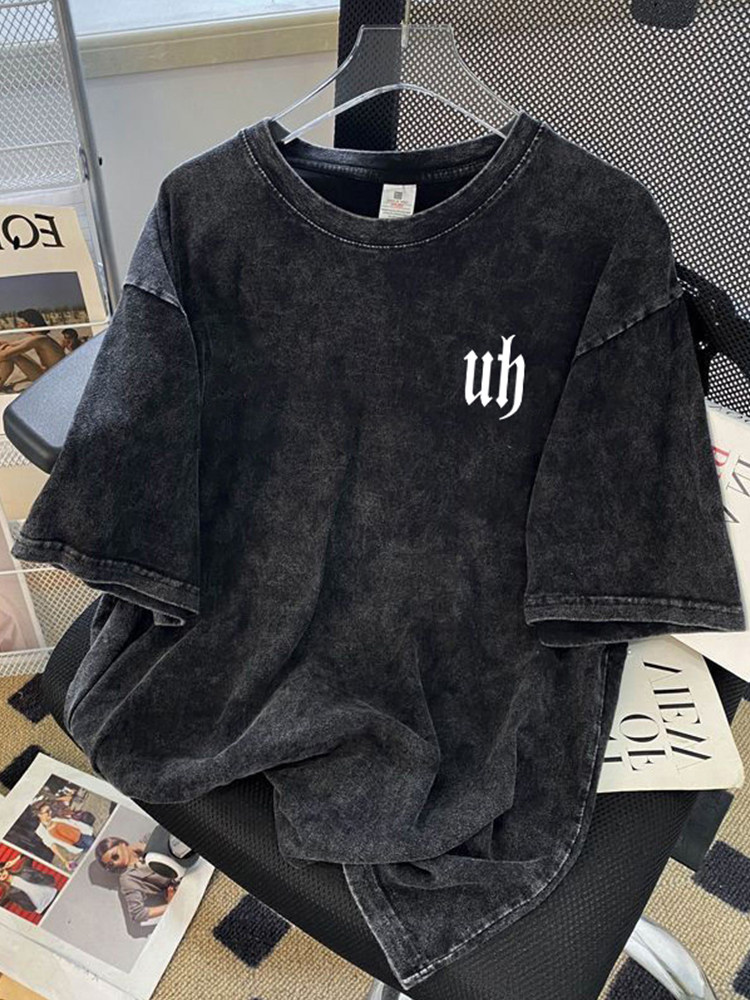 Men's Short-Sleeve T-Shirt, Summer 2026 New Trendy Style, Loose American-Style Heavyweight Pure Cotton, Washed and Vintage-Look Top