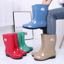 Zhe Star Middle Cylinder Rain Boots Rain Shoes Waterproof Shoes Plus Suede Cotton Half Drum Water Boots Lady Warm Adults Kitchenette Non-slip Rubber Shoes
