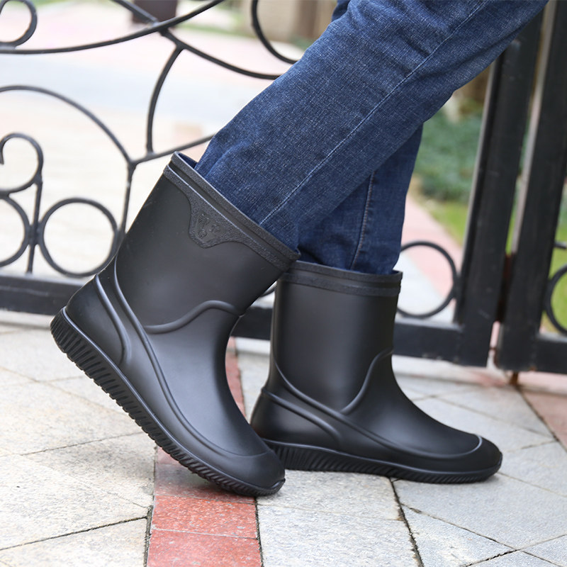 Zhexing rain shoes men's mid-tube water shoes rain boots half-tube plus cotton plus velvet warm kitchen work fishing short-tube water boots