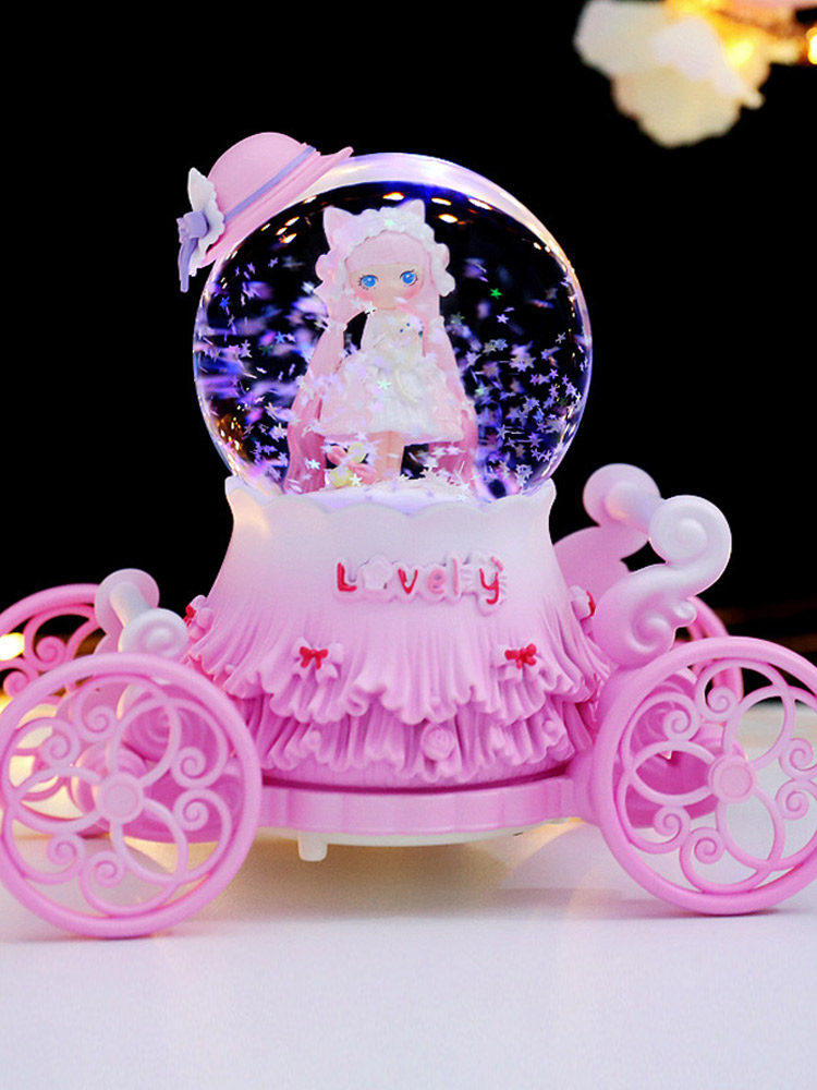 Crystal balls can rotate Snow Flower Princess's fine pumpkin carriage music box eight - sound box children's birthday present