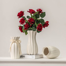 European-Style Rose Flower Arrangement Vase, White Simple Ceramic Flower Vessel, Living Room Dining Table Dried Flowers, Fresh Flowers, Hydroponic Decorative Ornaments