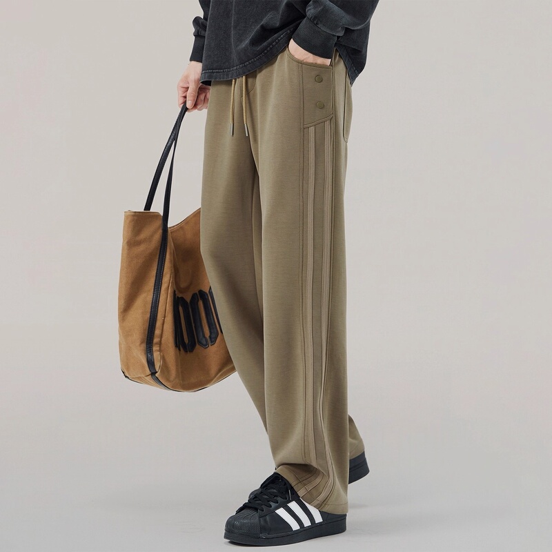 It Neith Bias American-Style Striped Straight-Leg Casual Pants for Men, Spring and Autumn, Loose and Drapey, Versatile Sports Sweatpants