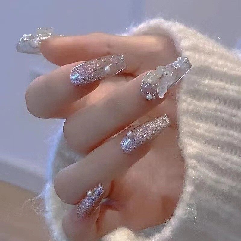 2026 New Model Children's Nail Art Wearable Nails Medium-Length White Jade Butterfly Cat Eye 24-Piece Fake Nail Stickers 2026 New Model Children's Nail Art Wearable Nails Medium-Length White Jade Butterfly Cat Eye 24-Piece Fake Nail Stickers