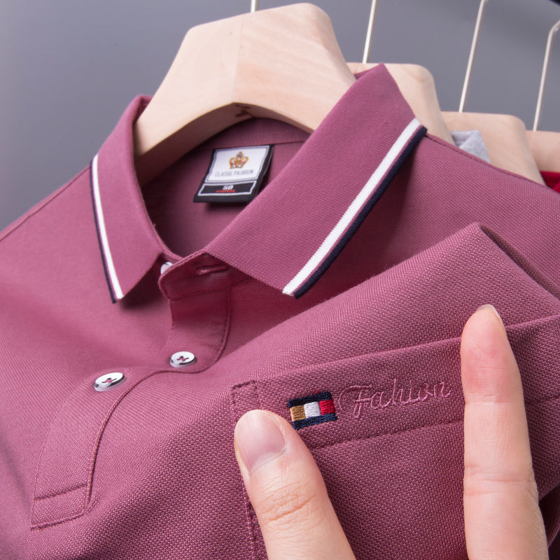Men's Short-Sleeved T-Shirt Ice Silk Glossy Top Polo Shirt with Tie Flap Pocket Pantss Middle-Aged Dad Summer Clothes 50 Years Old 40 Years Old Men's Short-Sleeved T-Shirt Ice Silk Glossy Top Polo Shirt with Tie Flap Pocket Pantss Middle-Aged Dad Summer Clothes 50 Years Old 40 Years Old