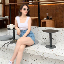 Simple net red milk tea shop cafe black blue white green card seat small table industrial style hi tea with the same small round table