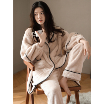 Coral Suede Pajamas Woman Autumn Winter Korean Version Cardiovert Women Thickened and Velvet Warm Flannel Two Suits