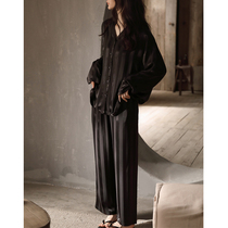 Sleepwear Women Spring Fall Ice Silk Long Sleeve Thin Genuine Silk Home Clothing Autumn Winter Loose can wear two suits outside
