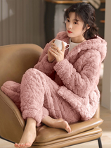 Pajamas Woman Winter 2021 New Three Layers Clip Cotton Thickened Plus Suede Winter Coral Suede Flannel Suede Suit Suit