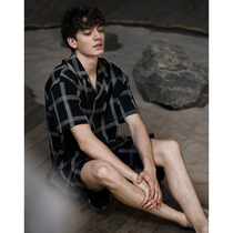 Mens pajamas summer cotton thin short-sleeved shorts loose home wear mens large size summer casual two-piece set