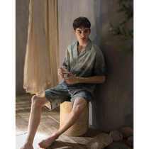 Mens pajamas summer thin short sleeve rendering shirt loose home clothes men spring and summer can wear casual suits