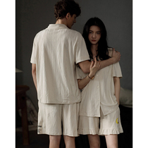 Couple pajamas female summer 2021 new cotton short sleeve thin jacquard home clothes can go out mens suit
