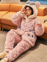 Pajamas Woman Autumn Winter Coral Flannel Triple Clip Cotton Thickening Plus Suede Winter Style Warm Flannel Sumpsuit Cuvea