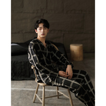Men Sleeping Clothes Spring Autumn Season 2021 New Pure Cotton Long Sleeve Plaid Two Suits Casual Autumn And Winter Style Home Clothing
