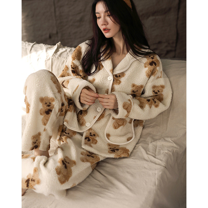 Coral Suede Pajamas Woman Winter New Thicken Plus Suede Lovely Home Dress Lady Flannel Autumn Winter Day Two Sets