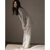 Sleepwear Women in spring and autumn with long sleeves pure cotton thin and autumn and winter Home The womens brief relaxation can be worn outside of two sets