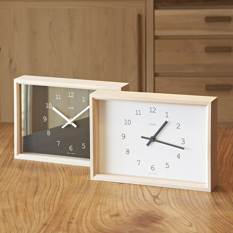 Lemnos Japan imports Kaede clock square solid wood creative decoration white Lime sound core hanging clock-Taobao