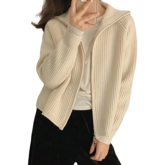 Lazy style cardigan women's knitted tops versatile autumn and winter short style loose outer sweater jacket ins trend