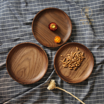 Black walnut whole wood round fruit plate Photo artifact Paint-free snack cake tray Solid wood dried fruit plate tea plate