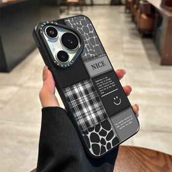 Plaid Smiley Face Suitable for Huawei Pola80Ultra Mobile Phone Case Fashion Mate70Pro+ Creative Mt60/50E Leather Pattern P70/60 Personalized Glory 400 Men's and Women's Nova14 Trendy Brand Protective Cover