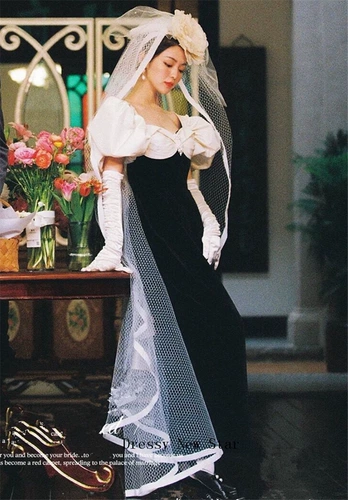 Черное дорожное ретро свадебное платье, французский ретро стиль