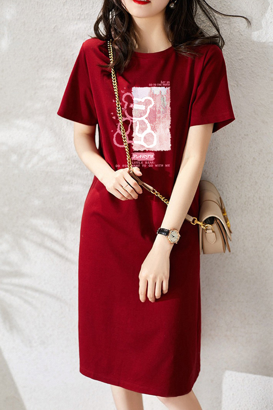 Women's T-Shirt Dress 2026 Summer Mid-Length Retro Age-Reducing Loose Over-The-Knee Bf Short-Sleeve New Fashion Dress ins