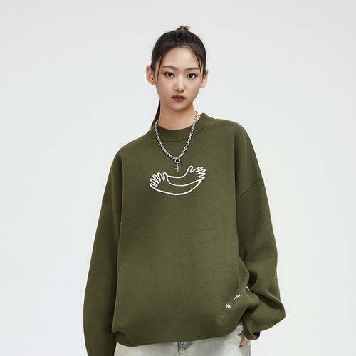 TRUSL Studio Трикотажный свитер для отдыха для влюбленных, круглый воротник, оверсайз, изысканный стиль