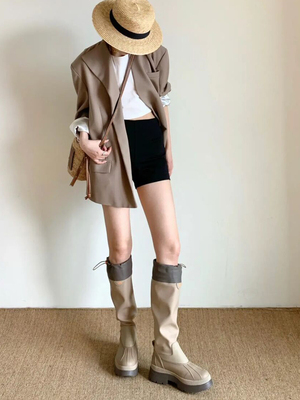 taobao agent Leather non-slip footwear, summer high boots platform