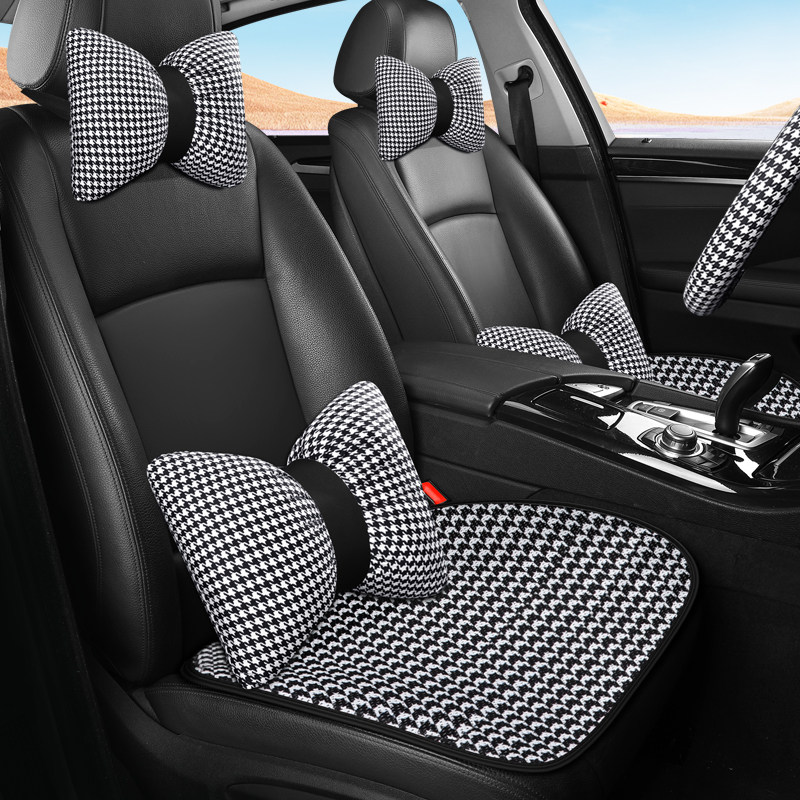 Car seat cushion four seasons universal single piece? Chair cushion cover net red winter cushion ladies rear car cushion houndstooth breathable