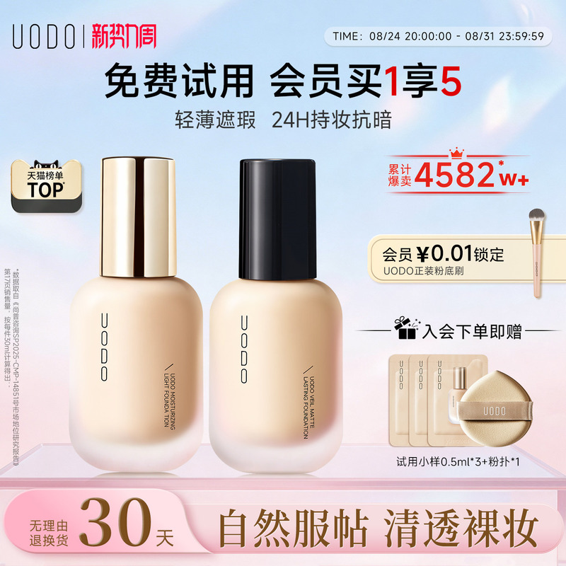 Uodo Moisturizing Long-Lasting Foundation Liquid Concealer, Long-Lasting Non-Cakey Cushion Cream for Oily Skin, Oil Control, Suitable for Combination and Dry Skin, Smooth Base Makeup
