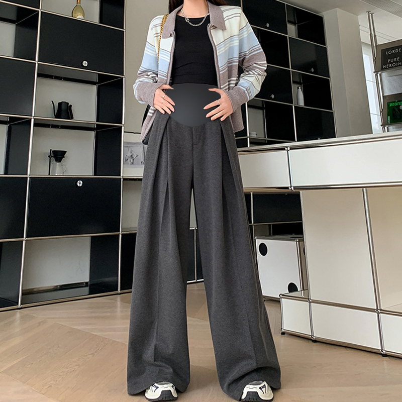 Maternity pants autumn and winter new thickened woolen Yamamoto pants suit wide leg pants loose drape belly support pants floor mopping pants