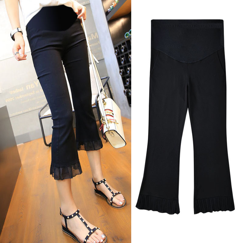 Maternity Pants, Summer Thin Style, Loose Fit, Belly Support, Black Leggings, Large Size, Versatile, Cropped Flared Pants for Pregnancy Maternity Pants, Summer Thin Style, Loose Fit, Belly Support, Black Leggings, Large Size, Versatile, Cropped Flared Pants for Pregnancy